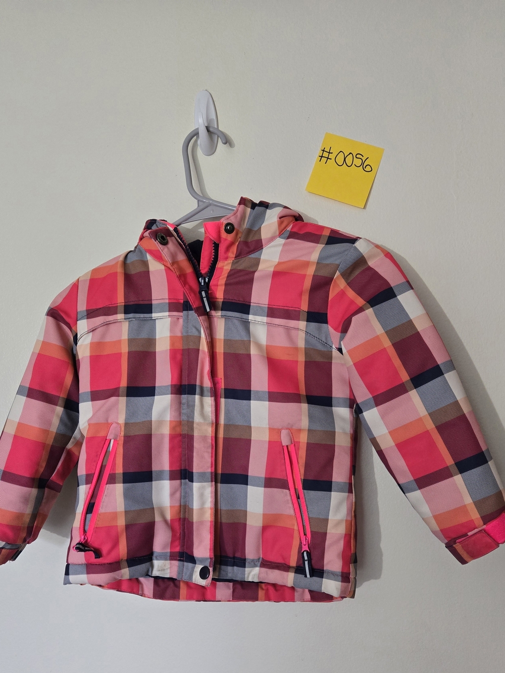 Cat & Jack Girls 4T Plaid Hooded Puffer Jacket - Pink Multi #0056